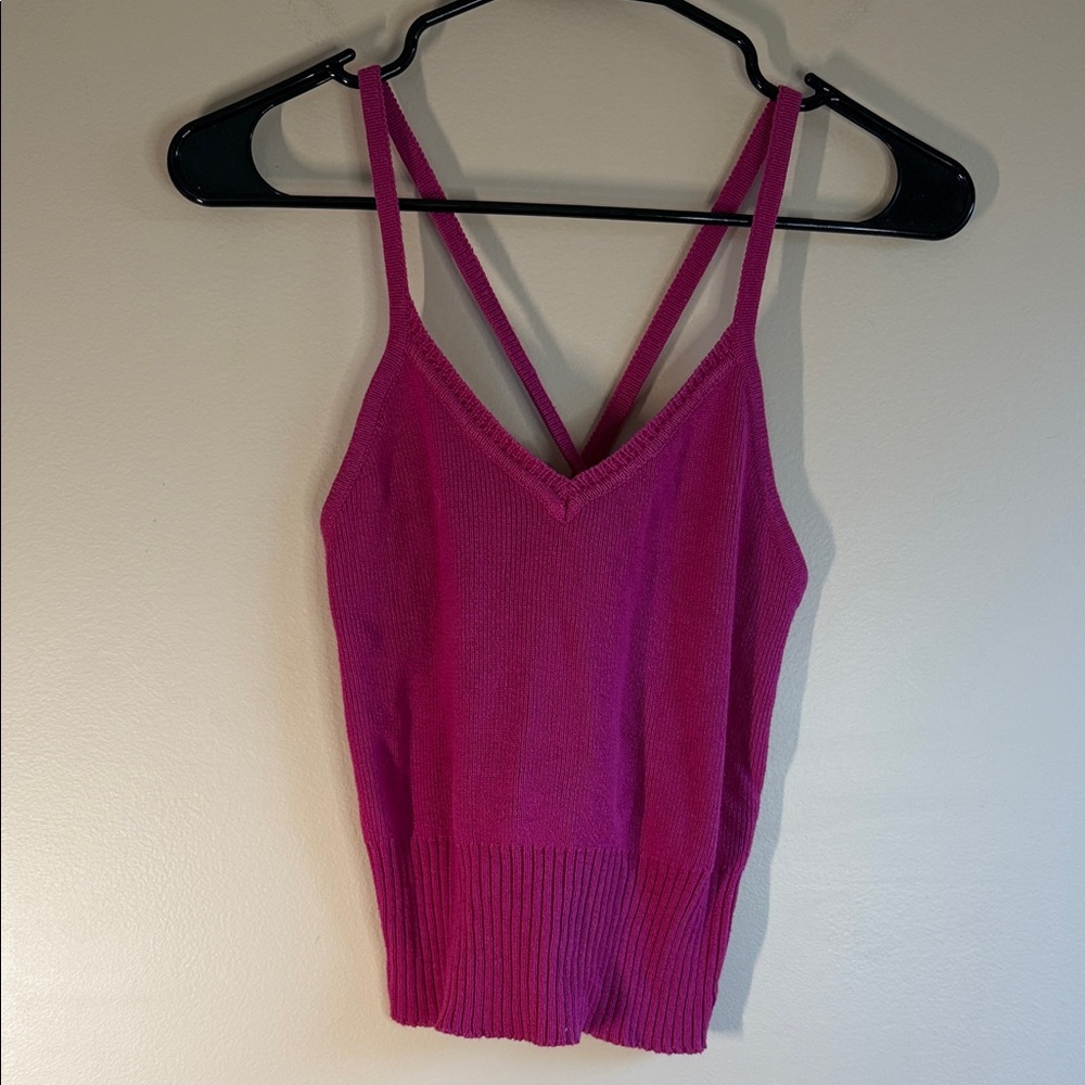 Double-Strap V-Neck Knit Cami in Fuchsia